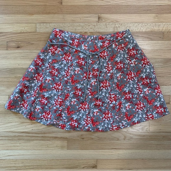 Women’s Ikebana Asian Floral Belted Linen Blend Mini Skirt Plus Size 24 - Picture 1 of 11